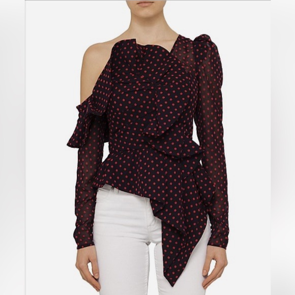 Self-Portrait Tops - NWT Self-Portrait Plumetis Frill Off Shoulder Top with Red Polka Dot size 8